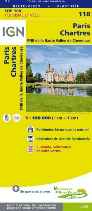 SV-118  Paris, Chartres | omgevingskaart / fietskaart 1:100.000 9782758543664  IGN Série Verte 1:100.000  Fietskaarten, Landkaarten en wegenkaarten Parijs, Île-de-France