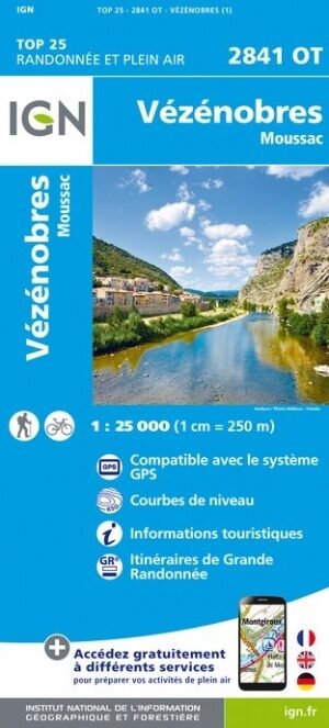 wandelkaart 2841OT Vézénobres, Moussac, Anduze 1:25.000 9782758545477  IGN IGN 25 Cevennen & Languedoc  Wandelkaarten Cevennen, Languedoc