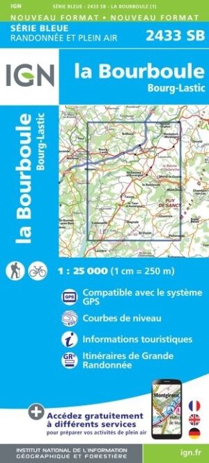 SB-2433 La Bourboule, Bourg-Lastic | wandelkaart 1:25.000 9782758537229  IGN IGN 25 Auvergne  Wandelkaarten Auvergne