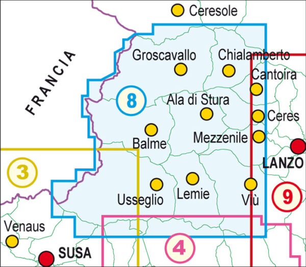 FRA-08 Valli di Lanzo | wandelkaart 1:25.000 9788897465195  Fraternali Editore Fraternali 1:25.000  Wandelkaarten Turijn, Piemonte