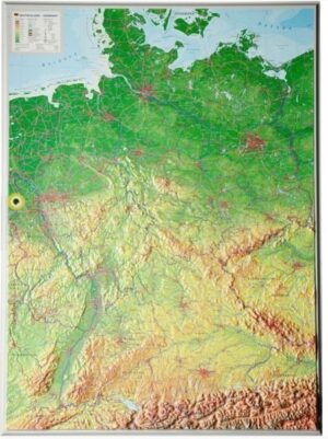 Duitsland 3-dimensionale reliëfkaart 1:1.400.000, aluminiumlijst 4280000002518  Georelief   Wandkaarten Duitsland