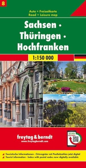 Sachsen, Thüringen, Hochfranken wegenkaart / overzichtskaart 1:150.000 9783707918083  Freytag & Berndt F&B deelkaarten Duitsland  Landkaarten en wegenkaarten Dresden