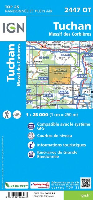 wandelkaart 2447OT Mouthoumet, Tuchan 1:25.000 9782758546481  IGN IGN 25 Cevennen & Languedoc  Wandelkaarten Cevennen, Languedoc