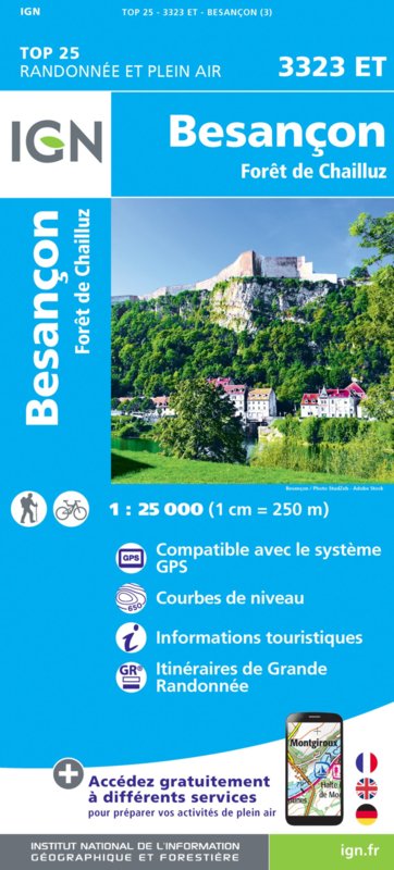 wandelkaart 3323ET Besançon 1:25.000 9782758550129  IGN IGN 25 Jura (F)  Wandelkaarten Franse Jura