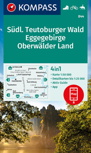 Kompass wandelkaart KP-844  Teutoburger Wald Süd 1:50.000 9783990449974  Kompass Wandelkaarten Kompass Nordrhein-Westfalen  Wandelkaarten Teutoburger Woud & Ostwestfalen