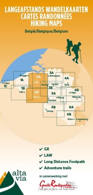 wandelkaart Alta Via 2 Oost-Vlaanderen en Henegouwen 1:85.000 9789082844351  Alta Via GR-Wandelkaarten België  Meerdaagse wandelroutes, Wandelkaarten Gent, Brugge & westelijk Vlaanderen