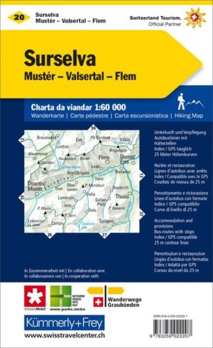 KFW-20  Surselva | wandelkaart / overzichtskaart 9783259022207  Kümmerly & Frey KFW 1:60.000  Wandelkaarten Graubünden
