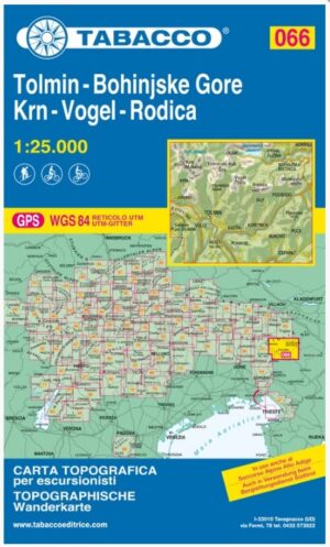 TAB-066  Tolmin, Bohinjske Gore, Krn, Rodica | Tabacco wandelkaart 9788883151125  Tabacco Tabacco 1:25.000 Slovenië  Wandelkaarten Slovenië