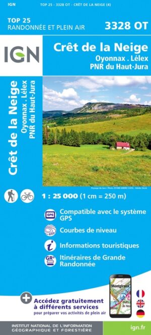 wandelkaart 3328OT Crêt de la Neige, Oyonnax 1:25.000 9782758546672  IGN IGN 25 Jura (F)  Wandelkaarten Franse Jura