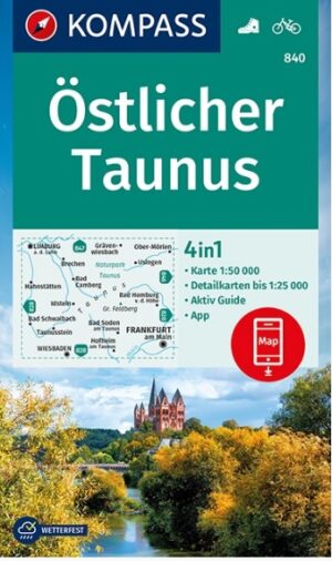 Kompass wandelkaart KP-840 Östlicher Taunus 9783991212362  Kompass Wandelkaarten Kompass Hessen  Wandelkaarten Frankfurt, Taunus, Rheingau