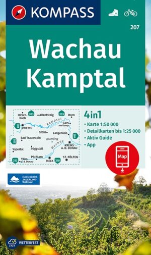 Kompass wandelkaart KP-207 Wachau/Nibelungengau 9783991212676  Kompass Wandelkaarten Kompass Oostenrijk  Wandelkaarten Oberösterreich, Niederösterreich, Burgenland