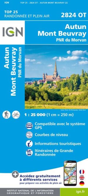 wandelkaart 2824OT Autun, Mont Beuvray 1:25.000 9782758551881  IGN IGN 25 Bourgogne & Morvan  Wandelkaarten Morvan