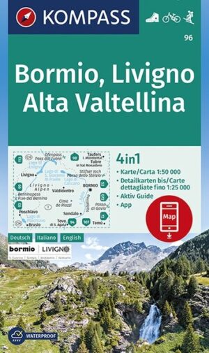 Kompass wandelkaart KP-96 Bormio, Livigno, Alta Valtellina 9783991214922  Kompass Wandelkaarten KP50 Zuid-Tirol, Dolomieten  Wandelkaarten Zuid-Tirol, Dolomieten