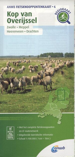 AFK-06 Kop van Overijssel ANWB fietskaart 1:100.000 9789018046798  ANWB Fietsknooppunten 1:100.000  Fietskaarten Kop van Overijssel, Vecht & Salland