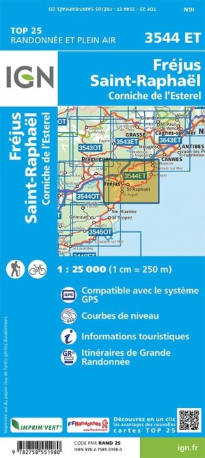 wandelkaart 3544ET Fréjus, Saint-Raphaël 1:25.000 9782758551980  IGN IGN 25 Côte-d'Azur, Var  Wandelkaarten Côte d’Azur