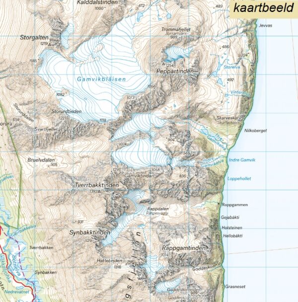 CAL-019  Lyngen, Tur- og toppturkart  wandelkaart 1:50.000 9789189371569  Calazo Calazo Noorwegen noord  Wandelkaarten, Wintersport Noors Lapland