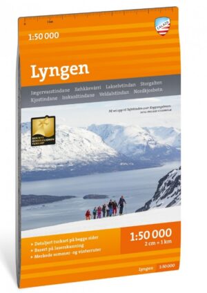 CAL-019  Lyngen, Tur- og toppturkart  wandelkaart 1:50.000 9789189371569  Calazo Calazo Noorwegen noord  Wandelkaarten, Wintersport Noors Lapland