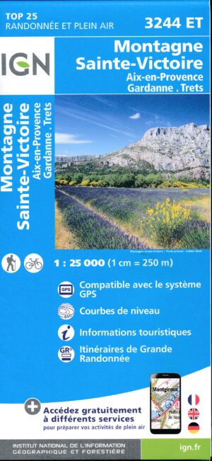 wandelkaart 3244ET Montagne Sainte-Victoire 1:25.000 9782758552239  IGN IGN 25 Provence  Wandelkaarten Provence, Marseille, Camargue
