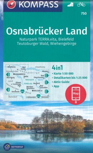 Kompass wandelkaart KP-750 Osnabrücker Land, Wiehengebirge 1:50.000 9783991214373  Kompass Wandelkaarten Kompass Nordrhein-Westfalen  Wandelkaarten Teutoburger Woud & Ostwestfalen