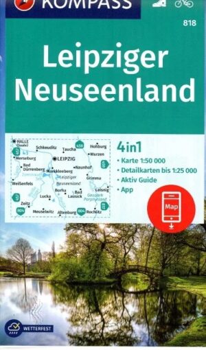 Kompass wandelkaart KP-818 Leipziger Neuseenland 1:50.000 9783991214427  Kompass Wandelkaarten Kompass Sachsen  Wandelkaarten Leipzig