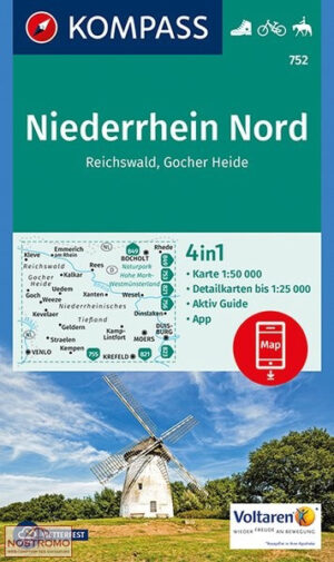 Kompass wandelkaart KP-752 Niederrhein Nord 1:50.000 9783991215233  Kompass Wandelkaarten Kompass Nordrhein-Westfalen  Lopen naar Rome, Wandelkaarten Niederrhein