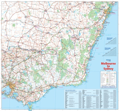 Melbourne to Sydney 1:900.000 9321438002239 Hema Maps Landkaarten en wegenkaarten Australië Melbourne to Sydney 1:900.000 9321438002239 Hema Maps Landkaarten en wegenkaarten Australië