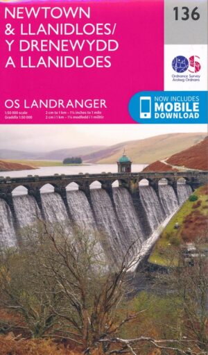 LR-136  Newtown, Llanidloes | topografische wandelkaart 9780319263815  Ordnance Survey Landranger Maps 1:50.000  Wandelkaarten Noord-Wales, Anglesey, Snowdonia