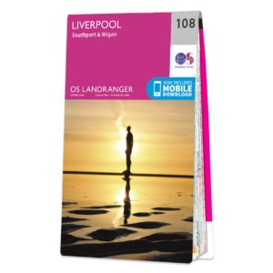 LR-108  Liverpool, Southport + Wigan | topografische wandelkaart 9780319262061  Ordnance Survey Landranger Maps 1:50.000  Wandelkaarten Liverpool & Manchester