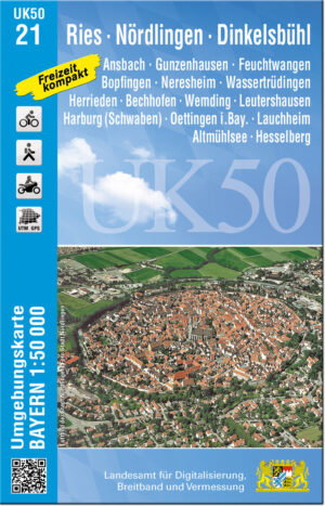 UK50-21 Ries - Nördlingen - Dinkelsbühl wandelkaart 1:50.000 9783899339666  LVA Bayern UmgebungsKarte 1:50.000  Wandelkaarten Franken, Nürnberg, Altmühltal