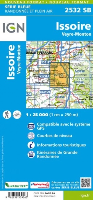 SB-2532 St-Saturnin, Veyre-Monton, Issoire | wandelkaart 1:25.000 9782758539063  IGN IGN 25 Auvergne  Wandelkaarten Auvergne