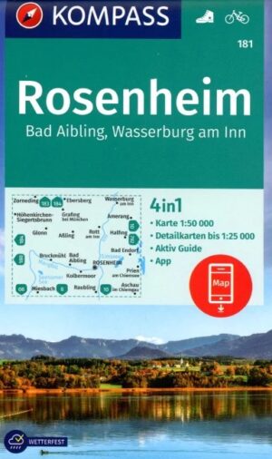 Kompass wandelkaart KP-181 Rosenheim/Bad Aibling 9783991214410  Kompass Wandelkaarten Kompass Oberbayern  Wandelkaarten Beierse Alpen, München en omgeving