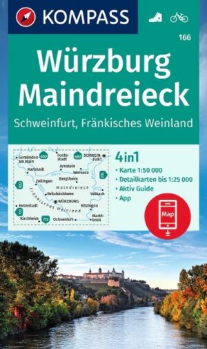 Kompass wandelkaart KP-166  Würzburg, Maindreieck, Schweinfurt 9783991214687  Kompass Wandelkaarten Kompass Franken / Altmühltal  Wandelkaarten Franken, Nürnberg, Altmühltal