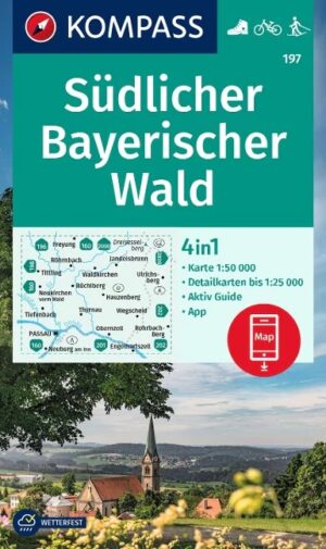 Kompass wandelkaart KP-197 Südlicher Bayerischer Wald 9783991215011  Kompass Wandelkaarten Kompass Beierse Woud  Wandelkaarten Beierse Woud, Regensburg, Passau
