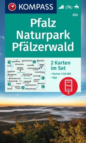 Kompass wandelkaart KP-826  Pfalz Naturpark Pfälzerwald 9783991217008  Kompass Wandelkaarten Kompass Rheinland-Pfalz  Lopen naar Rome, Meerdaagse wandelroutes, Wandelkaarten Pfalz, Deutsche Weinstrasse, Rheinhessen