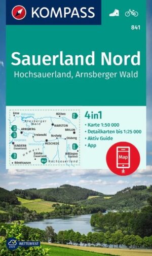 Kompass wandelkaart KP-841  Noord-Sauerland 9783991217022  Kompass Wandelkaarten Kompass Nordrhein-Westfalen  Wandelkaarten Sauerland