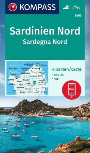 Kompass wandelkaart KP-2497 Sardinië, noord  1:50.000 (set van 4 kaarten) 9783991217282  Kompass Wandelkaarten Kompass Italië  Fietskaarten, Wandelkaarten Sardinië