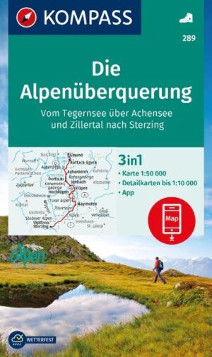 Kompass wandelkaart KP-289 Die Alpenüberquerung 1:50.000 9783991219552  Kompass Wandelkaarten   Meerdaagse wandelroutes, Wandelkaarten Zwitserland en Oostenrijk (en Alpen als geheel)