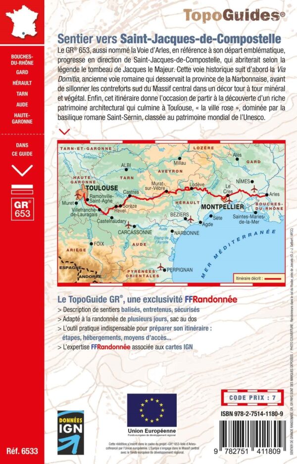 TG-6533  GR653  le Chemin d'Arles II | wandelgids Jacobsroute 9782751411809  FFRP topoguides à grande randonnée  Santiago de Compostela, Wandelgidsen Zuidwest-Frankrijk