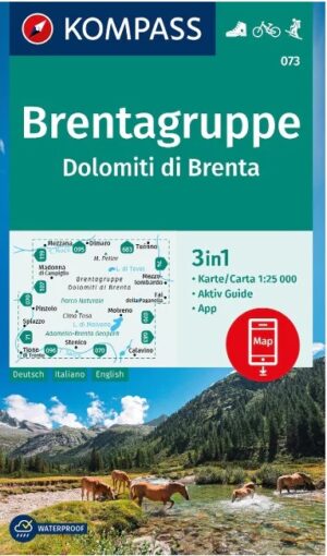 Kompass wandelkaart KP-073 Dolomiti di Brenta (Brentagruppe) 9783991218630  Kompass Wandelkaarten KP25 Zuid-Tirol, Dolomieten  Wandelkaarten Zuid-Tirol, Dolomieten