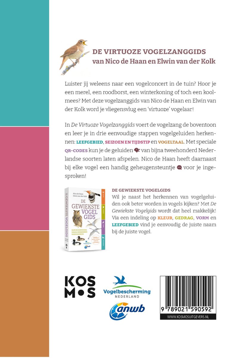 De Virtuoze Vogelzang gids | ANWB, Vogelbescherming 9789043926959 Nico de Haan, Edwin van der Kolk Kosmos Natuurgidsen, Vogelboeken Europa De Virtuoze Vogelzang gids | ANWB, Vogelbescherming 9789043926959 Nico de Haan, Edwin van der Kolk Kosmos Natuurgidsen, Vogelboeken Europa