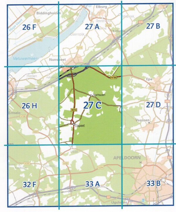 27C  Elspeet topografische wandelkaart 1:25.000 TK25.27C  Kadaster / Geo-Informatie Top. kaarten Gelderland  Wandelkaarten Arnhem en de Veluwe