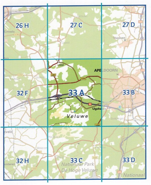 33A Hoog Soeren topografische wandelkaart 1:25.000 TK25.33A  Kadaster / Geo-Informatie Top. kaarten Gelderland  Wandelkaarten Arnhem en de Veluwe