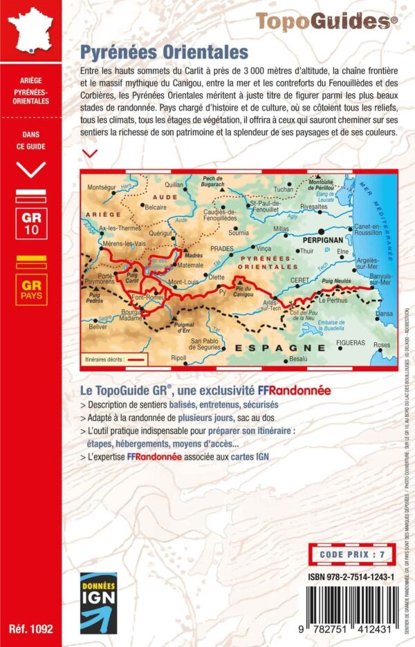 TG-1092  Pyrénées Orientales | wandelgids GR10 9782751412431  FFRP topoguides à grande randonnée  Meerdaagse wandelroutes, Wandelgidsen Franse Pyreneeën