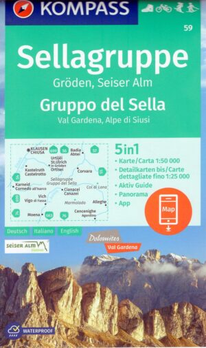 Kompass wandelkaart KP-59 Sellagruppe-Marmolada 1:50.000 9783991218661  Kompass Wandelkaarten KP50 Zuid-Tirol, Dolomieten  Wandelkaarten Zuid-Tirol, Dolomieten