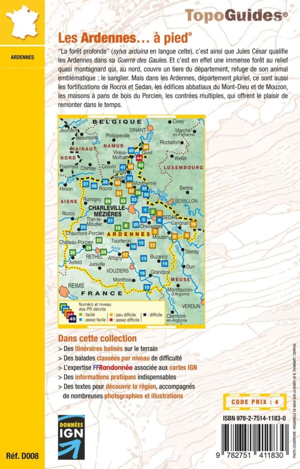 D008  Les Ardennes... à pied | wandelgids 9782751411830  FFRP Topoguides  Wandelgidsen Champagne, Franse Ardennen