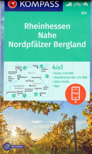Kompass wandelkaart KP-831 Rheinhessen, Nahe, Nordpfälzer Bergland 9783991218838  Kompass Wandelkaarten Kompass Rheinland-Pfalz  Wandelkaarten Pfalz, Deutsche Weinstrasse, Rheinhessen, Saarland, Hunsrück