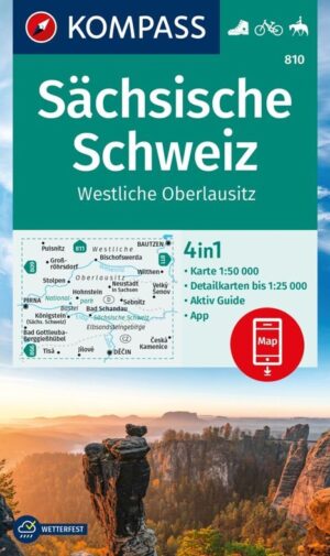 Kompass wandelkaart KP-810  Sächsische Schweiz 1:50.000 9783991218807  Kompass Wandelkaarten Kompass Sachsen  Wandelkaarten Sächsische Schweiz, Elbsandsteingebirge, Erzgebirge