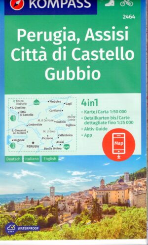 Kompass wandelkaart KP-2464  Perugia - Assisi - Gubbio 1:50.000 9783991540281  Kompass Wandelkaarten Kompass Italië  Wandelkaarten Umbrië