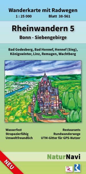 NaturNavi 38-561 wandelkaart Rheinwandern 5 (Bonn, Siebengebirge) 1:25.000 9783960991489  NaturNavi Wanderkarten mit Radwegen  Wandelkaarten Mittelrhein, Lahn, Westerwald