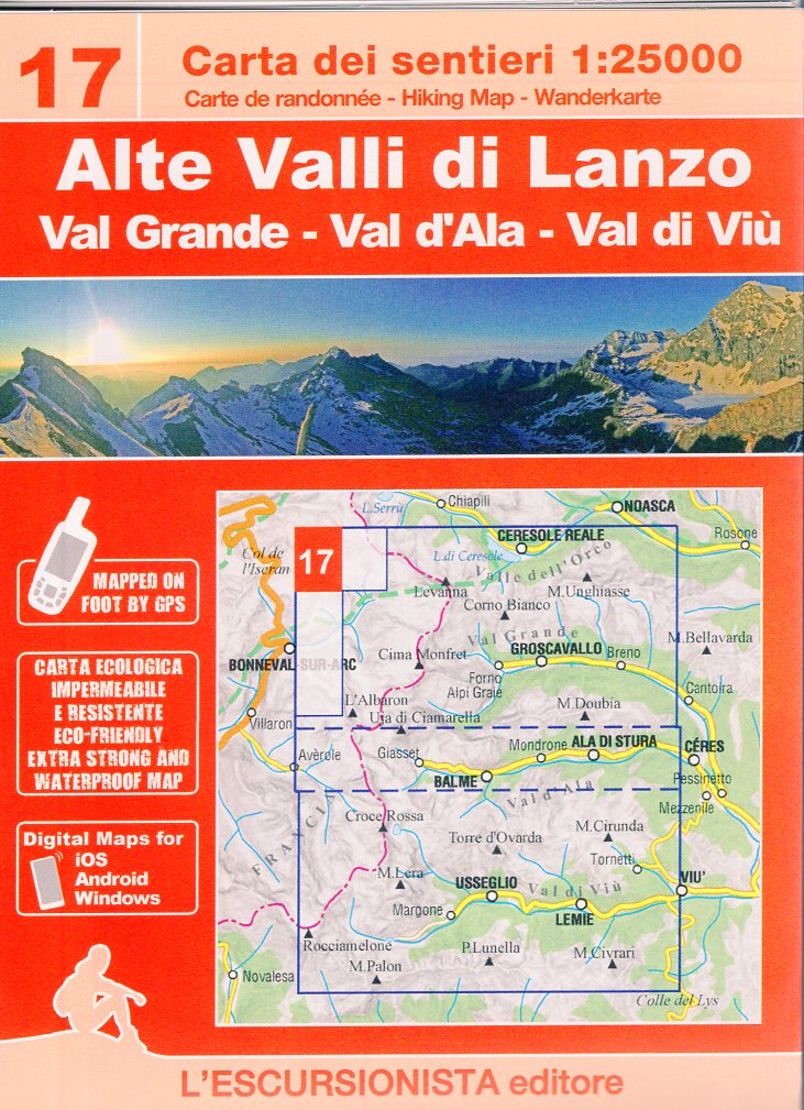 ESC-17 Alte Valli di Lanzo | wandelkaart 1:25.000 9788898520763 Escursionista Carta dei Sentieri 1:25.000 Wandelkaarten Turijn, Piemonte ESC-17 Alte Valli di Lanzo | wandelkaart 1:25.000 9788898520763 Escursionista Carta dei Sentieri 1:25.000 Wandelkaarten Turijn, Piemonte